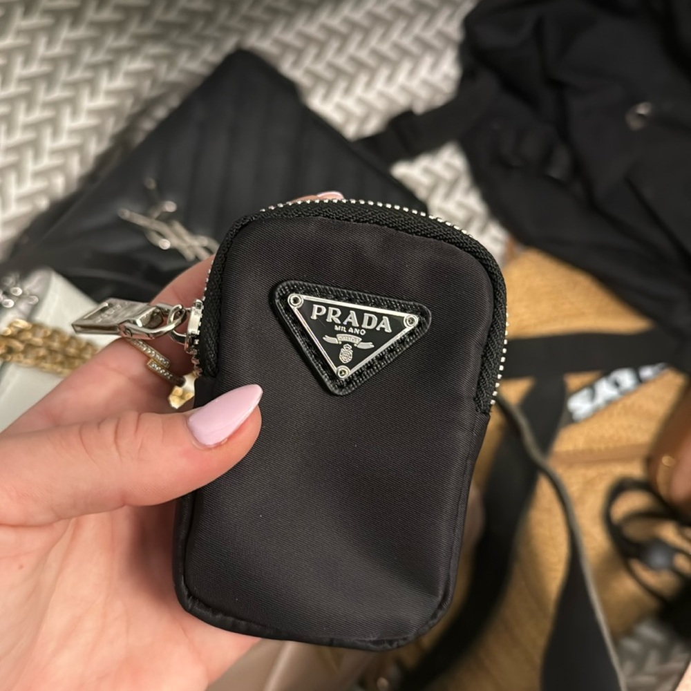 Small keychain clip on Prada mini bag coin purse